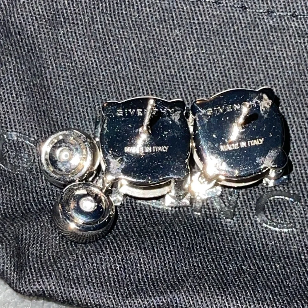 Givenchy Silver Stud Earrings with Clear Crystals - Picture 8 of 9